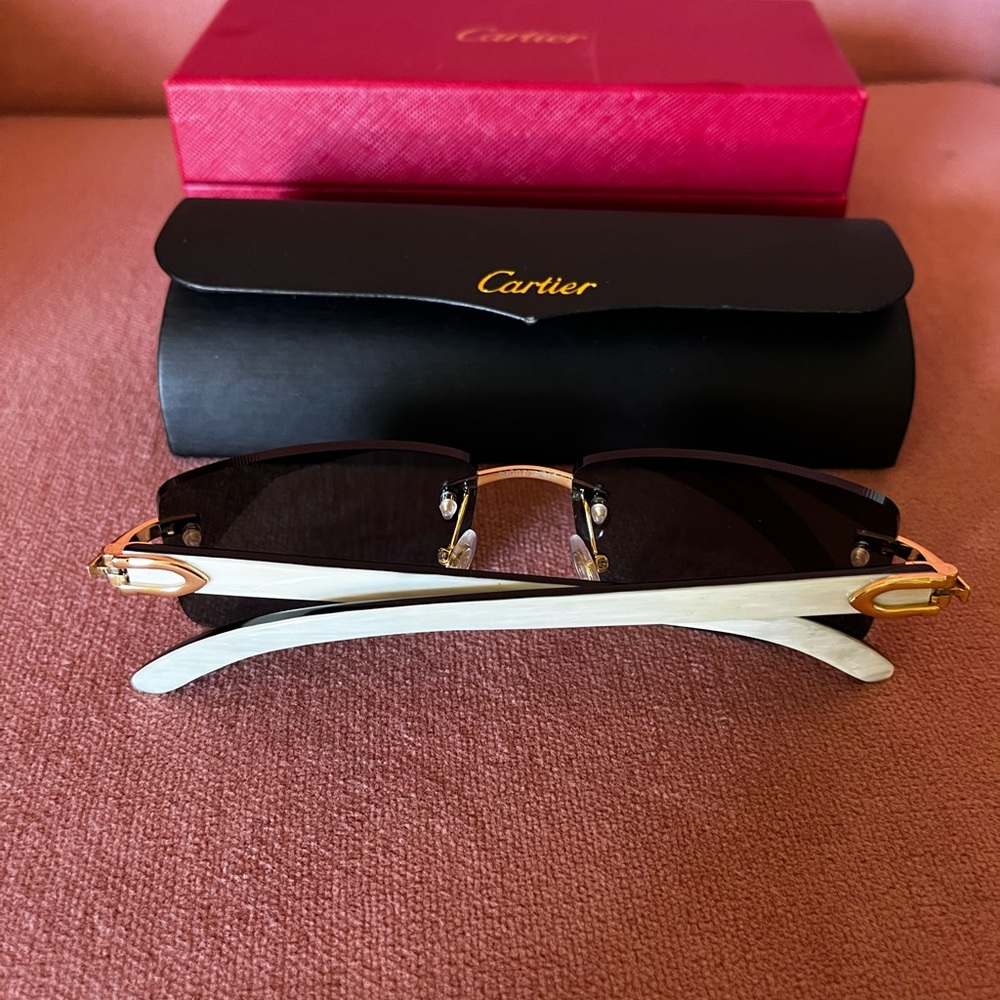 Cartier Gold and Black Rimless Sunglasses with Black Lenses - Picture 9 of 10